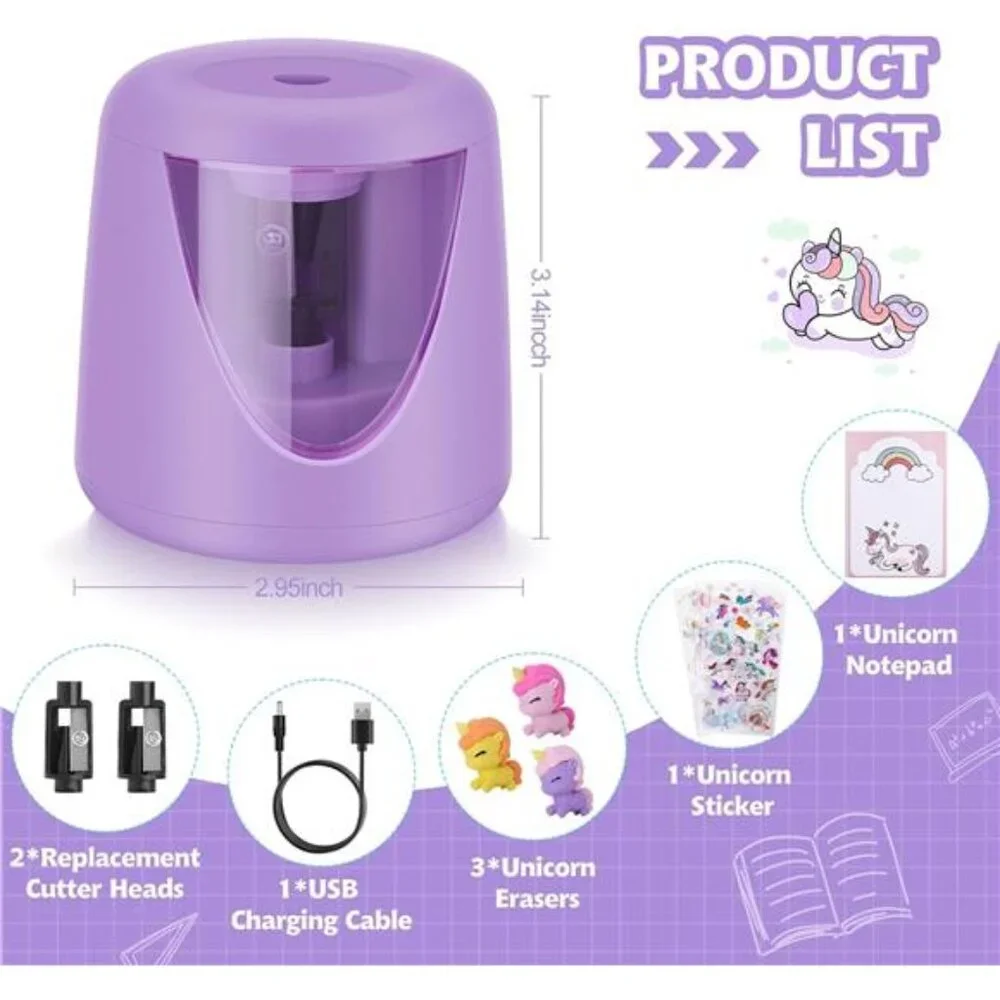 Kids Purple‎ Unicorn Electric Pencil Sharpeners for Home Office School Supplies